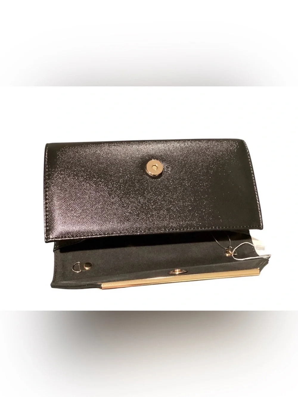 NWT CLX Christian Lacroix Glam Caviar Clutch Black Gold Chain Crossbody
